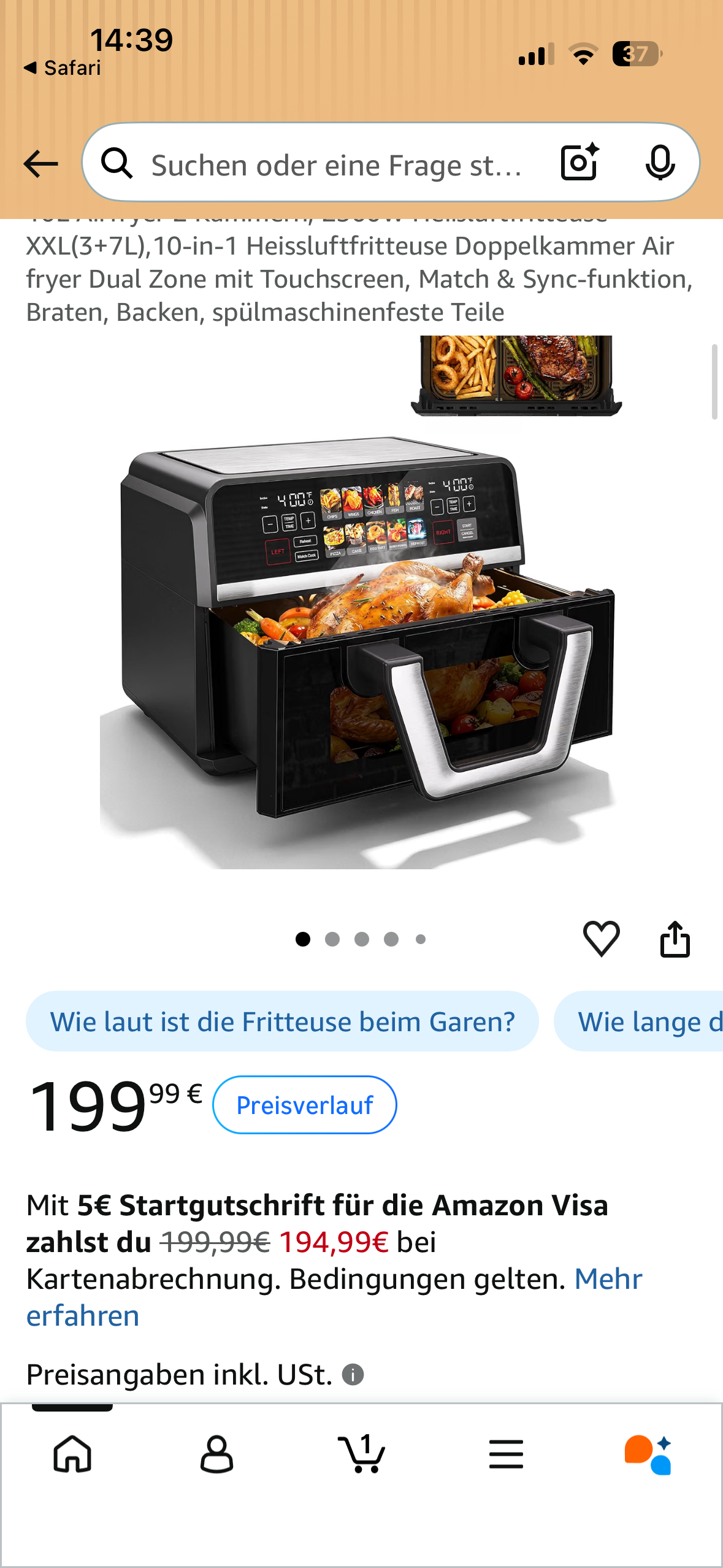10-Liter-Heißluftfritteuse mit zwei Kammern und Sichtfenster