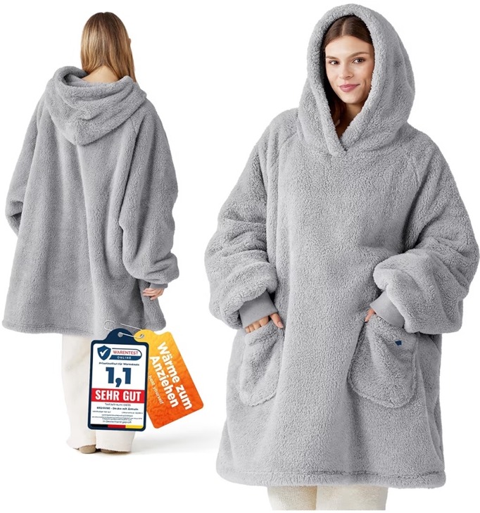 BEDSURE Hoodie-Decke mit Ärmeln · Grau