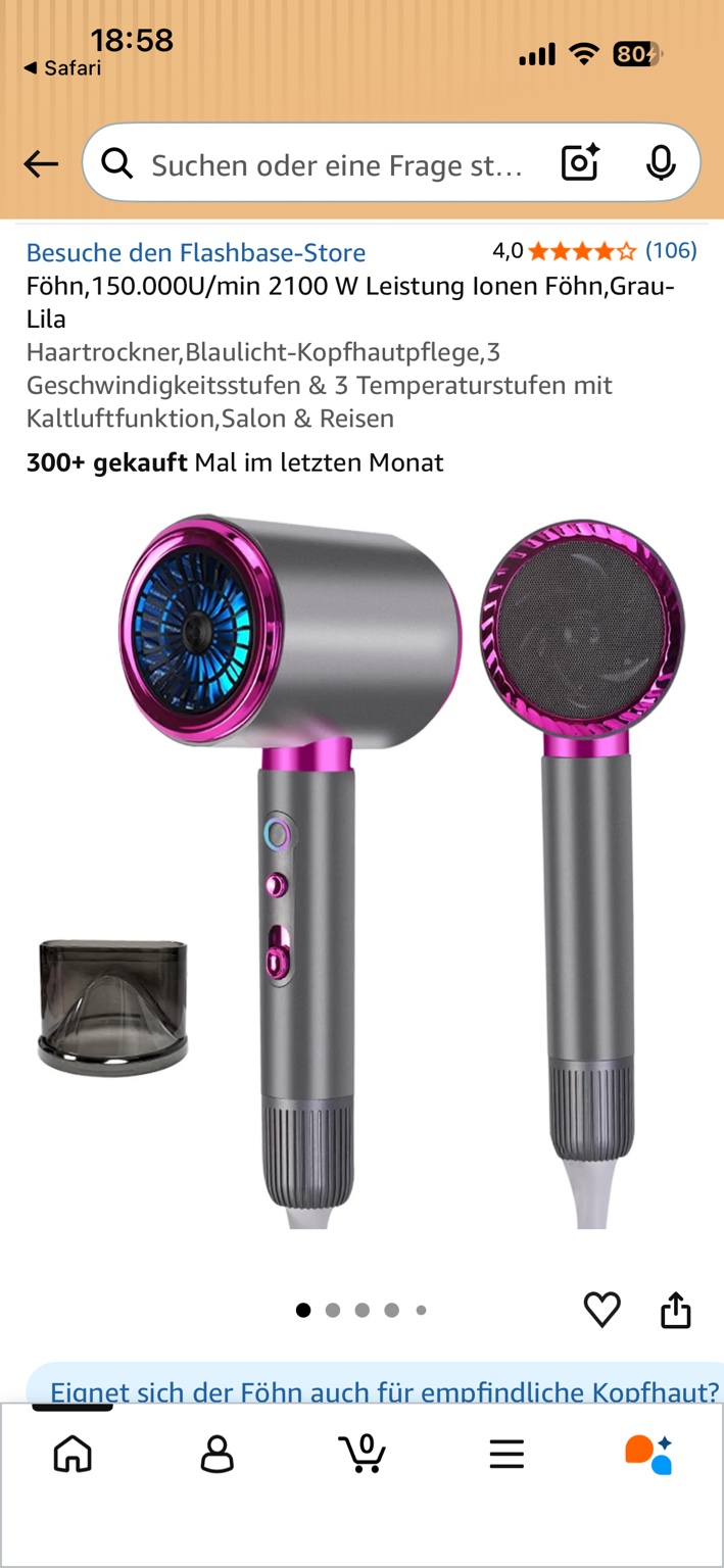 Flashbase Ionen-Haartrockner in Grau-Lila mit Stylingdüse