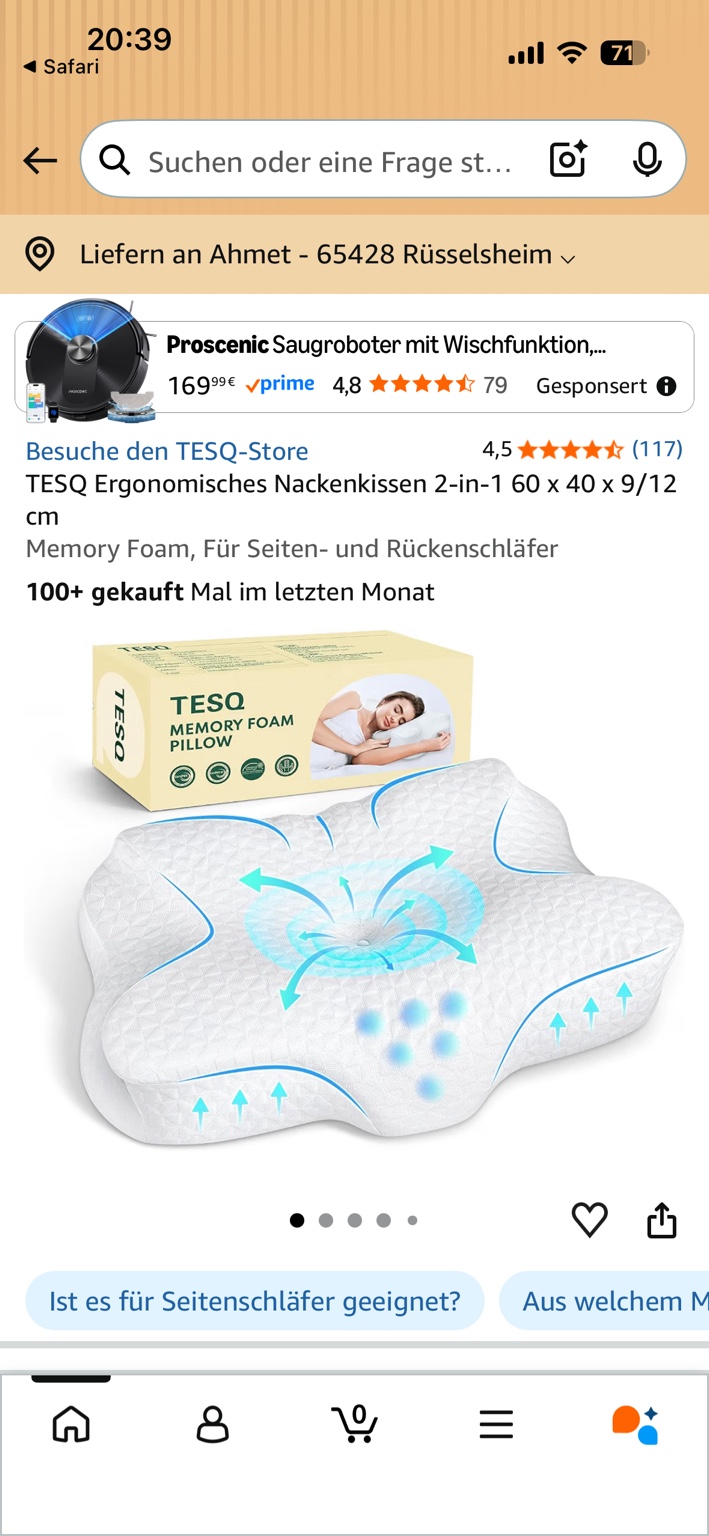 TESQ weißes Memory-Foam-Nackenkissen mit Verpackung